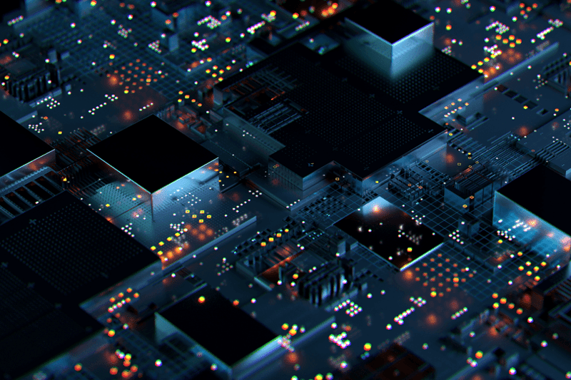 Abstract visualization of interconnected digital infrastructure and compute nodes representing persona-based IT resource allocation and cloud optimization