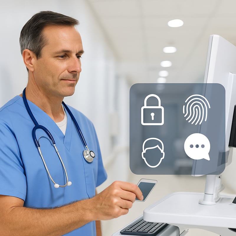 médecin s'authentifiant sur l'ordinateur